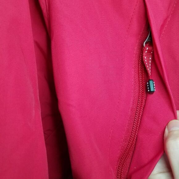 Lands' End Red Nylon Hooded Fleece Lined Squall Parka Ski Winter Coat L 14-16 - Picture 9 of 12